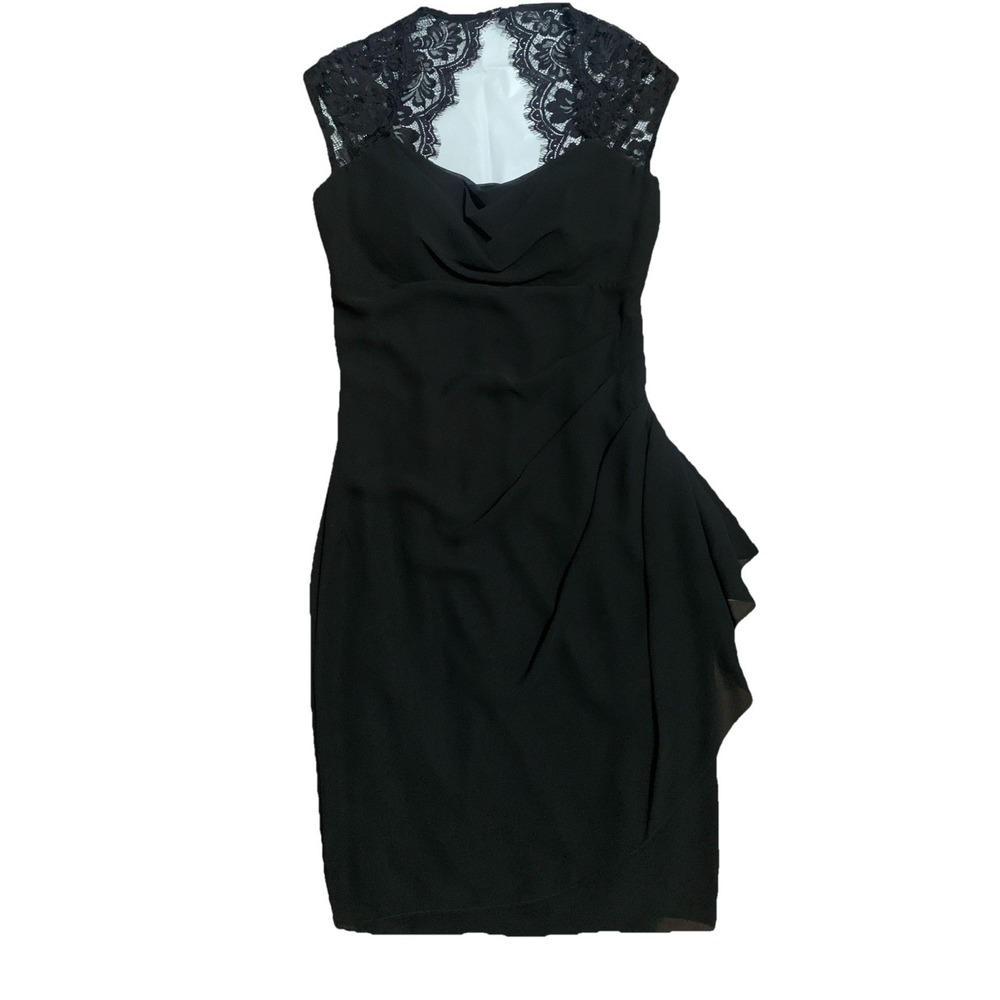 VTG 90s Y2K Fiesta Dress Black Lace Small Chiffon Elegant Cocktail Sheath Ruched